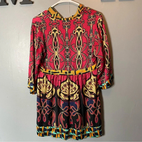 CAbi Silk Tunic Shirt Blouse Tie Waist V-neck 3/4 Sleeve  Womens Small Boho - Picture 8 of 11